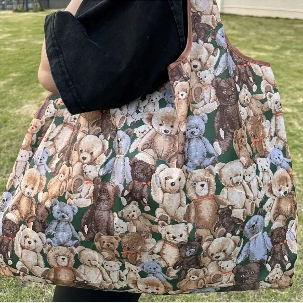 Teddy bear tote foldable collapsible shopping bag